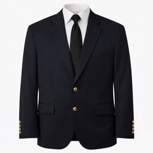Chaps Blazer Mens 46L Navy Blue Gold Crest Buttons Woolmark Nautical Preppy